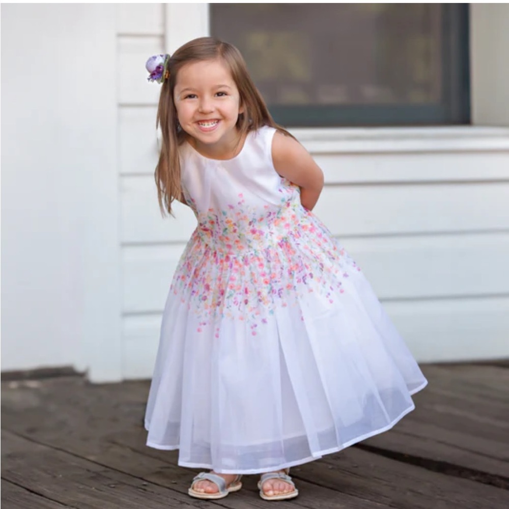 Ava & Yelly White Girls Floral Tulle Printed Slub Dress Toddler Little Girl 4